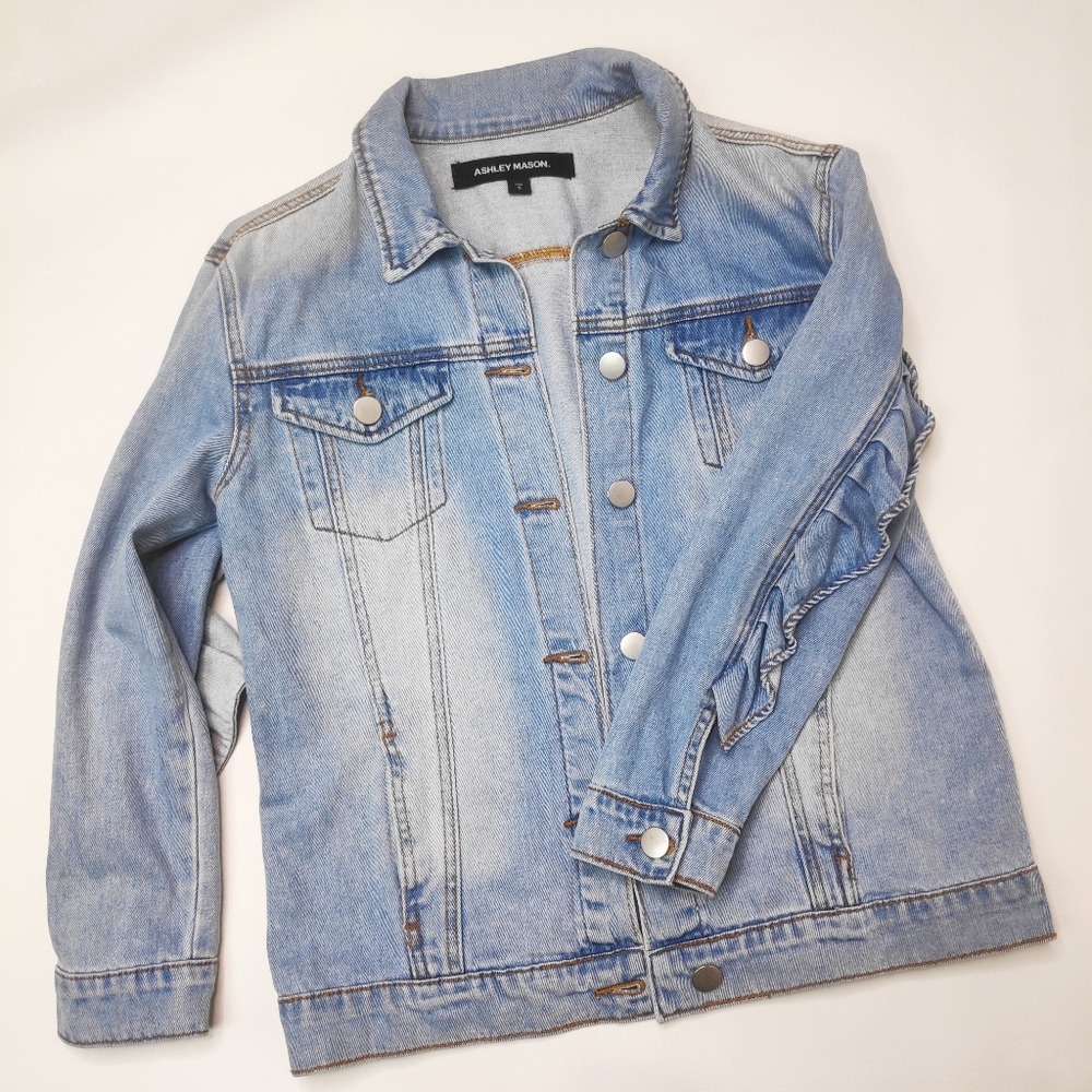 Ashley Mason Denim Jean Jacket Ruffle Size Small